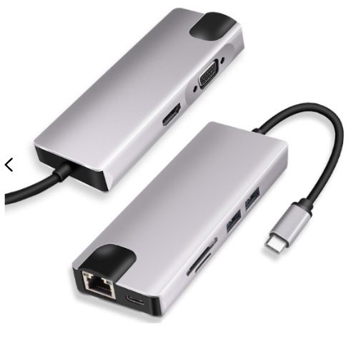 Перехідник відео USB Type-C-HDMI M/F Lucom (62.09.8374) +VGA +PD87W 2xUSB3.0 +RJ45 +Card 62.09.8374 фото