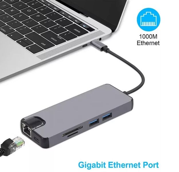 Перехідник відео USB Type-C-HDMI M/F Lucom (62.09.8374) +VGA +PD87W 2xUSB3.0 +RJ45 +Card 62.09.8374 фото