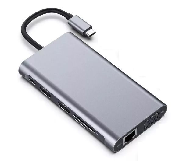 Перехідник відео USB Type-C-HDMI M/F Lucom (62.09.8375) +VGA +PD87W 4xUSB +RJ45+Cardread 62.09.8375 фото