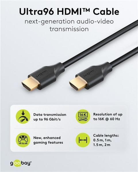 Кабель монітора-сигнальний HDMI M/M 2.0m Goobay (75.08.0094) v2.2 16K@60Hz Dynamic HDR 75.08.0094 фото