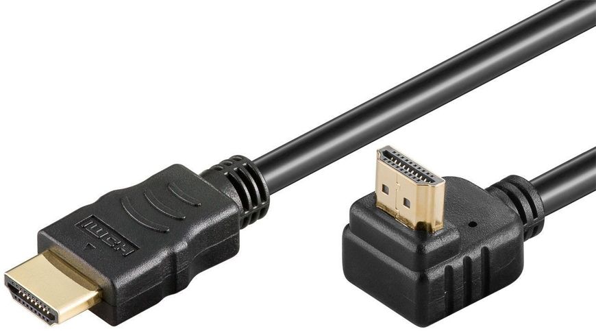 Кабель монітора-сигнальний HDMI M/M 1.0m Goobay (75.03.1915) HS+HEC+ARC 90°вверх 4K@30Hz Gold 75.03.1915 фото