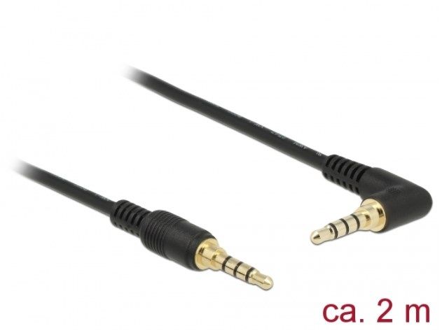 Кабель аудіо-сигнальний Jack 3.5mm 4pin M/M 2.0m Delock (70.08.5613) Long 90° 1:1 AWG24 AUXGold 70.08.5613 фото