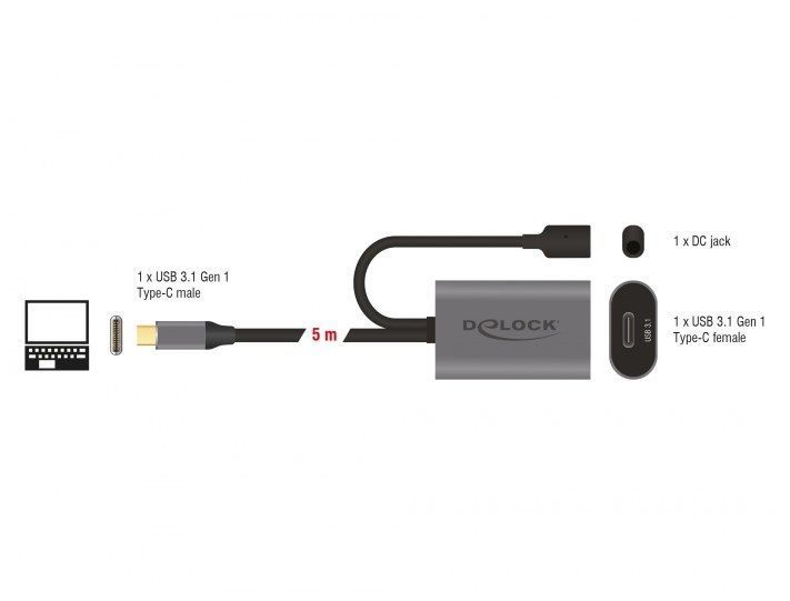 Кабель пристроїв-подовжувач USB Type-C M/F (Active) 5.0m Delock (70.08.5392) (USB3.0) AWG22+28 D=4.6mm