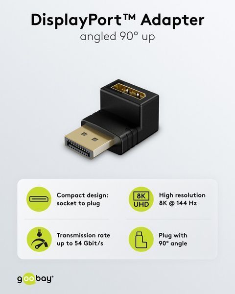 Перехідник відео DisplayPort M/F (адаптер) Goobay (75.07.7129) v2.1 8K@144Hz кутовий 90&deg; вверх 75.07.7129 фото