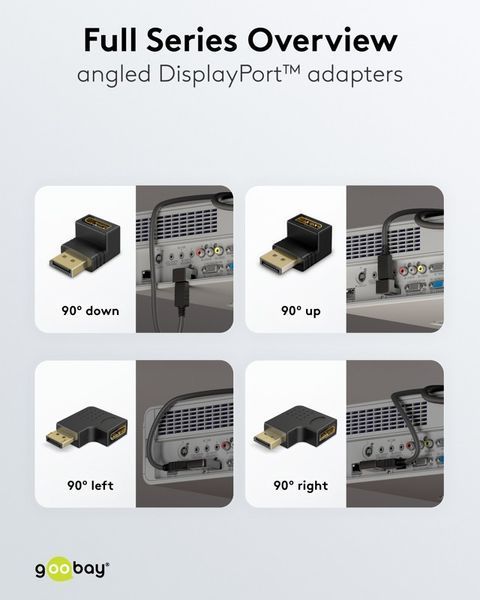 Перехідник відео DisplayPort M/F (адаптер) Goobay (75.07.7129) v2.1 8K@144Hz кутовий 90&deg; вверх 75.07.7129 фото