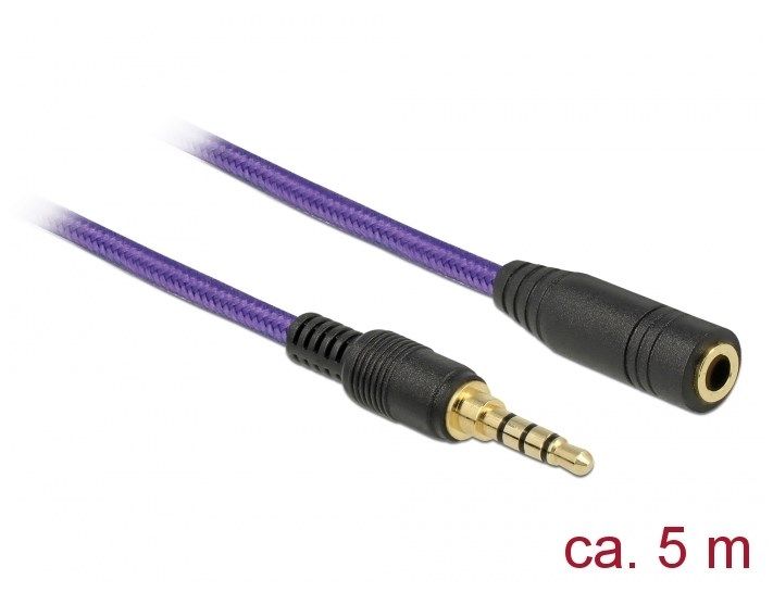 Кабель аудіо-сигнальний Jack 3.5mm 4pin M/F 5.0m Delock (70.08.5626) Long 1:1 AWG24 AUX Gold 70.08.5626 фото