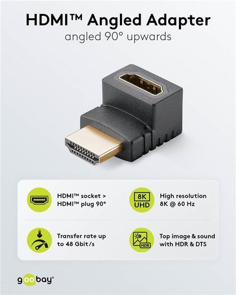 Перехідник відео HDMI M/F (адаптер) Goobay (75.06.5744) 90&deg;вверх 8K@60Hz HDR Gold 75.06.5744 фото