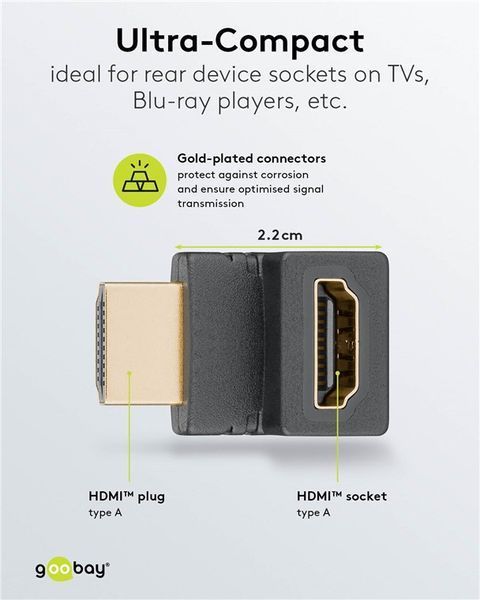 Перехідник відео HDMI M/F (адаптер) Goobay (75.06.5744) 90&deg;вверх 8K@60Hz HDR Gold 75.06.5744 фото
