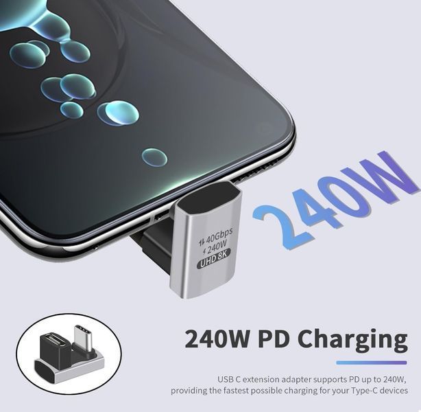 Перехідник обладнання USB Type-C M/F (адаптер) Lucom (62.09.8626) (USB4) 40Gbps 240W U-Form 62.09.8626 фото