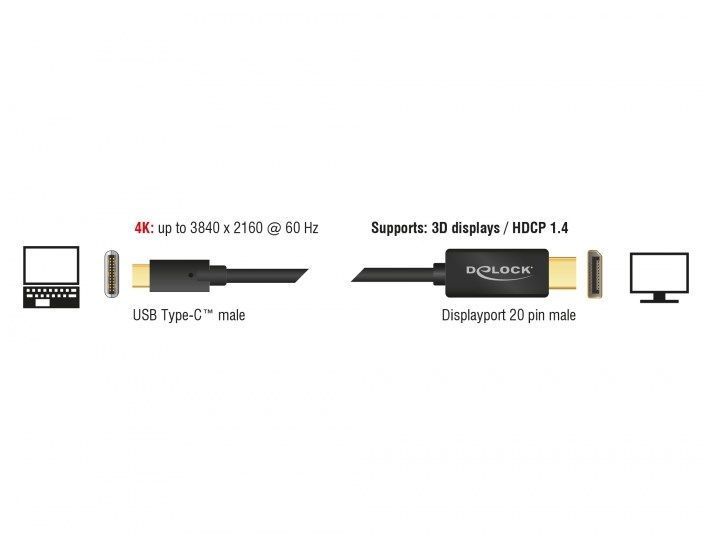 Кабель монітора-сигнальний USB Type-C-DisplayPort M/M (DP-екран) 1.0m Delock (70.08.5255) (DP-alt-Mode) v1.2 4K@60Hz