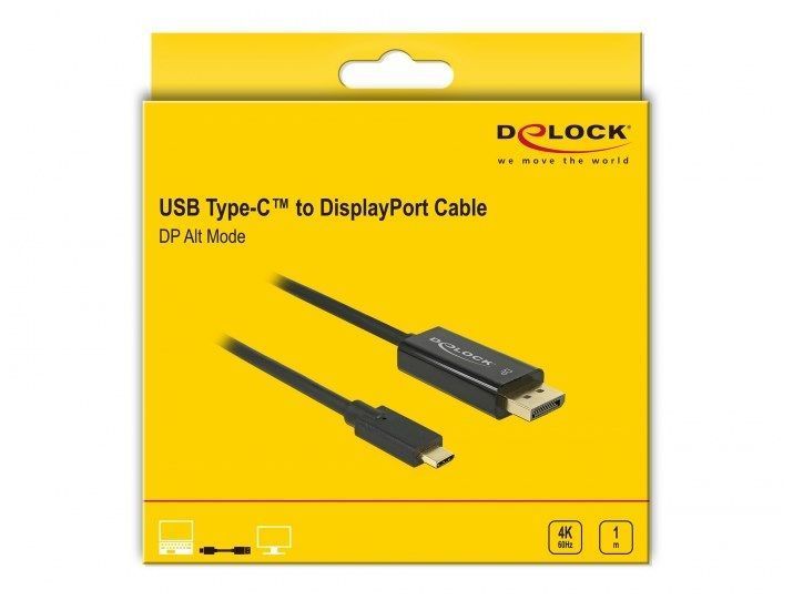Кабель монітора-сигнальний USB Type-C-DisplayPort M/M (DP-екран) 1.0m Delock (70.08.5255) (DP-alt-Mode) v1.2 4K@60Hz