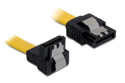 Кабель накопичувача SATA 7p M/M 1.0m Delock (70.08.2485) 90°вниз 3Gbps Latch 70.08.2485 фото