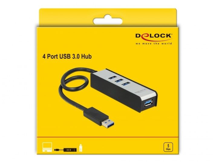 Перехідник обладнання USB3.0 A 1x4 (HUB) Delock (70.06.2534) Pas Aluline Tablet 70.06.2534 фото