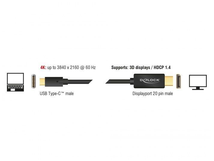 Кабель монітора-сигнальний USB Type-C-DisplayPort M/M (DP-екран) 2.0m Delock (70.08.5256) (DP-alt-Mode) v1.2 4K@60Hz Gold 70.08.5256 фото
