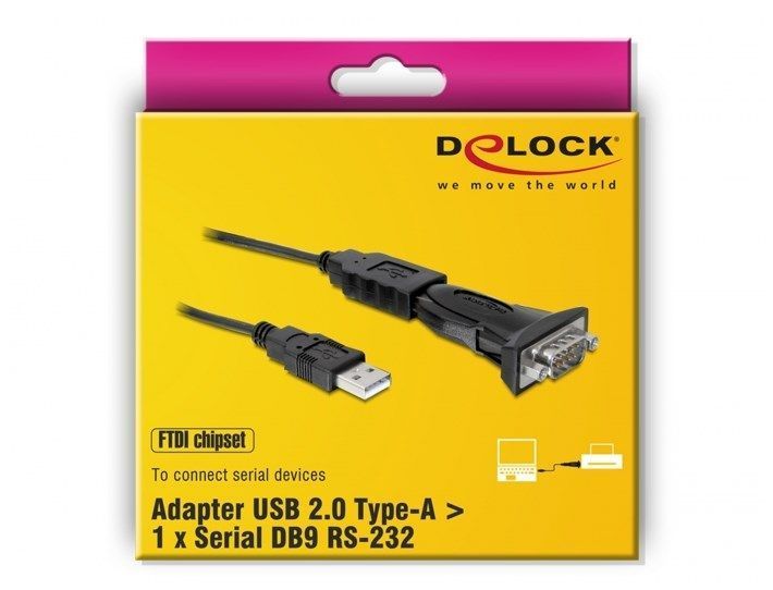 Перехідник обладнання USB2.0 A-COM(DB9) RS232 M/M Delock (70.06.1460) 0.8m FTDI Nut (адаптер+кабель)
