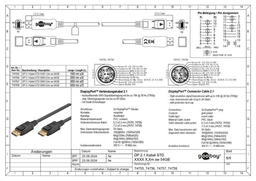 Кабель монітора-сигнальний DisplayPort M/M 5.0m Goobay (75.07.4758) v2.1 10K@30Hz 54Gbps Certified 75.07.4758 фото