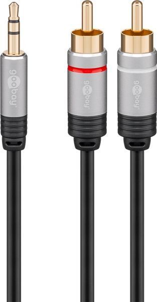 Кабель аудіо-адаптер Jack 3.5mm 3pin-RCAx2 M/M 3.0m Goobay (75.07.8739) Stereo GoobayPlus Metal 2xShield