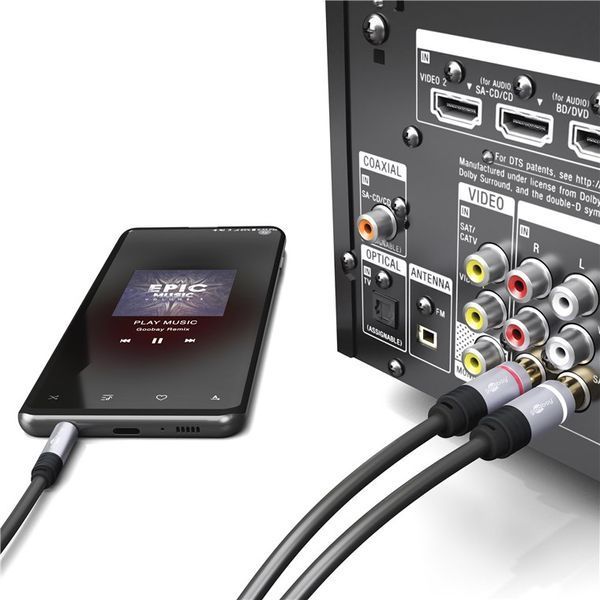 Кабель аудіо-адаптер Jack 3.5mm 3pin-RCAx2 M/M 3.0m Goobay (75.07.8739) Stereo GoobayPlus Metal 2xShield