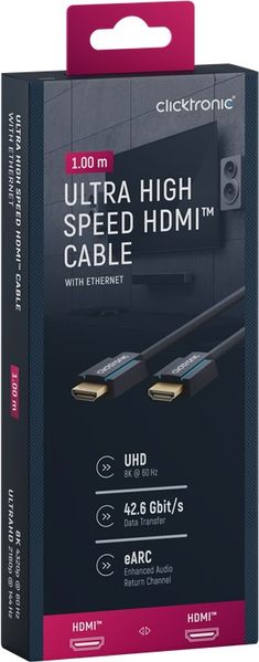 Кабель монітора-сигнальний HDMI M/M 1.0m ClickTronic (75.04.0988) UHD 8K@60Hz HDR Casual OFC 75.04.0988 фото