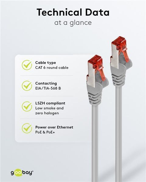 Патч-корд RJ45 SFTP6 1.5m Goobay (75.09.5579) patch AWG28 LSOH D=6.0mm Cu PoE+ 75.09.5579 фото