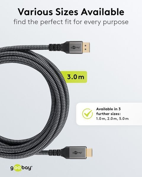 Кабель монітора-сигнальний DisplayPort-HDMI M/M (HDMIекран) 3.0m Goobay (75.06.5270) 4K@60Hz D=6.0mm Textile Plus 75.06.5270 фото