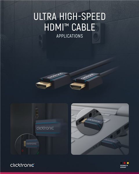 Кабель монітора-сигнальний HDMI M/M 2.0m ClickTronic (75.04.0990) v2.1 8K@60Hz UHD HDR Casual OFC 75.04.0990 фото