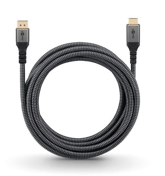 Кабель монітора-сигнальний DisplayPort-HDMI M/M (HDMIекран) 3.0m Goobay (75.06.5270) 4K@60Hz D=6.0mm Textile Plus 75.06.5270 фото