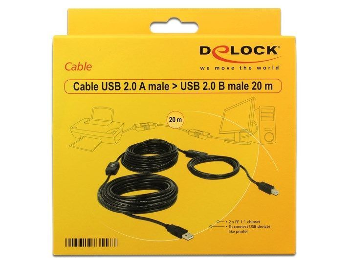Кабель принтера USB2.0 A-B M/M 20.0m Delock (70.08.3557) Active AWG22+28 Chip=FE1.1