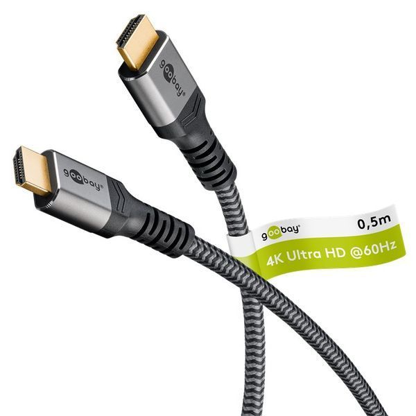 Кабель монітора-сигнальний HDMI M/M 0.5m Goobay (75.06.4992) v2.0 4K@60Hz D=5.5mm 3xS Textile 75.06.4992 фото