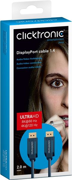 Кабель монітора-сигнальний DisplayPort M/M 2.0m ClickTronic (75.04.0994) v1.4 8K@60Hz 19pin D=7.3mm OFCu 75.04.0994 фото