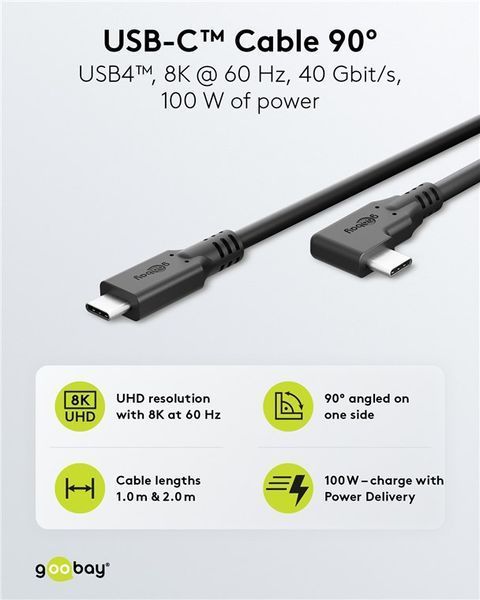 Кабель пристроїв USB Type-C M/M 2.0m Goobay (75.07.9431) (USB4) 40Gbps 100W 8K@60Hz 90&deg; 75.07.9431 фото