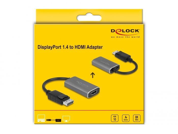 Перехідник відео DisplayPort-HDMI M/F (HDMIекран) Delock (70.06.3118) v1.4 8K@60Hz 0.2m DP/DP++