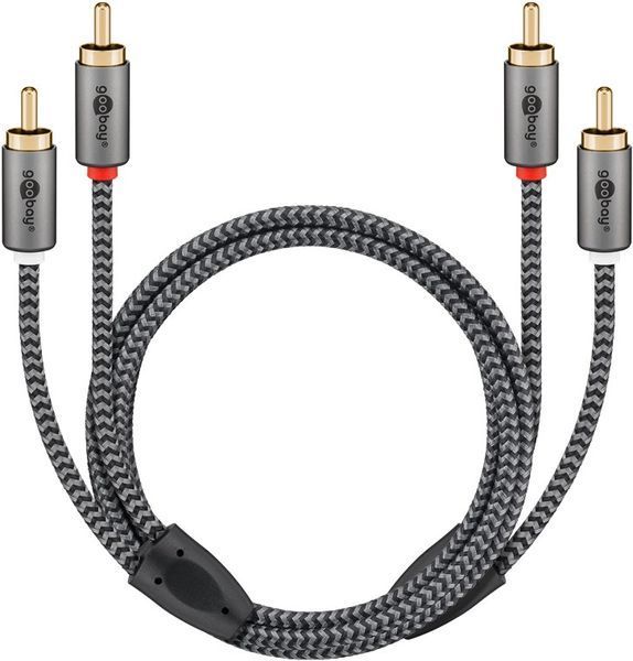 Кабель аудіо-сигнальний RCA 2x2 M/M 1.0m Goobay (75.06.5292) Slim Shielded Plus Textile Cu 75.06.5292 фото
