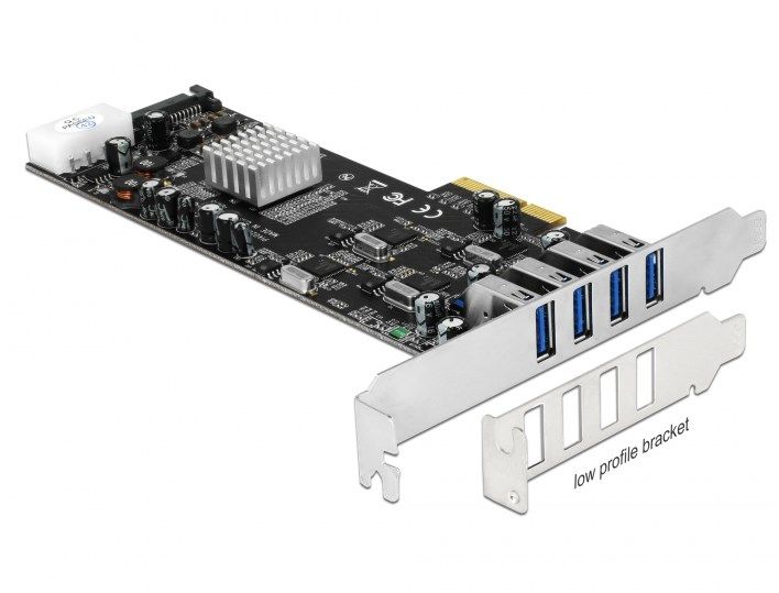 Перехідник обладнання PCIe-USB3.0 A Delock(70.08.9365) x4 ext Quad Channel +LowProfile 70.08.9365 фото