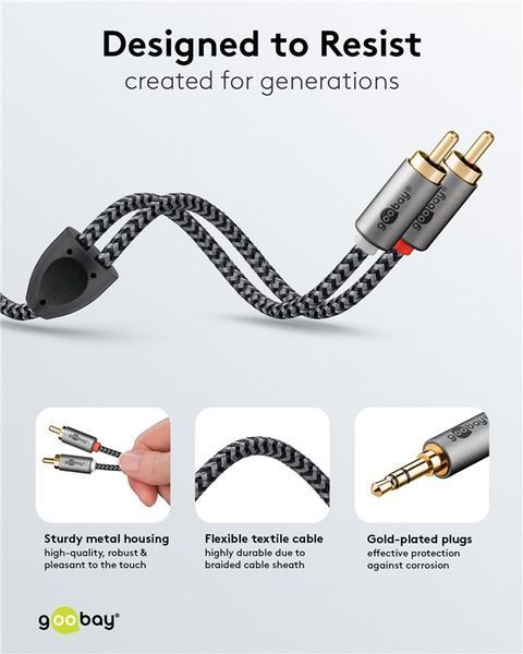 Кабель аудіо-сигнальний Jack 3.5mm 3pin-RCAx2 M/M 3.0m Goobay (75.06.5289) Slim Shielded Plus Textile Cu 75.06.5289 фото
