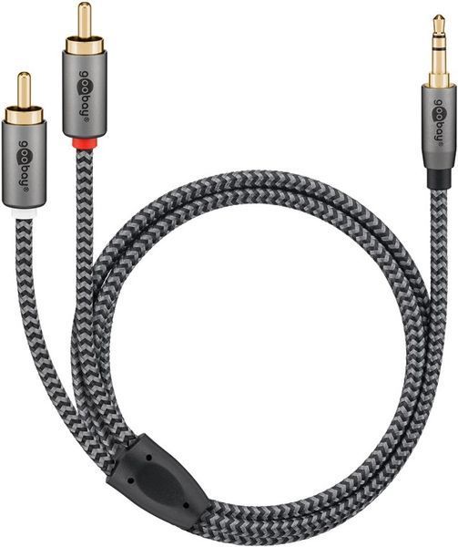 Кабель аудіо-сигнальний Jack 3.5mm 3pin-RCAx2 M/M 3.0m Goobay (75.06.5289) Slim Shielded Plus Textile Cu 75.06.5289 фото