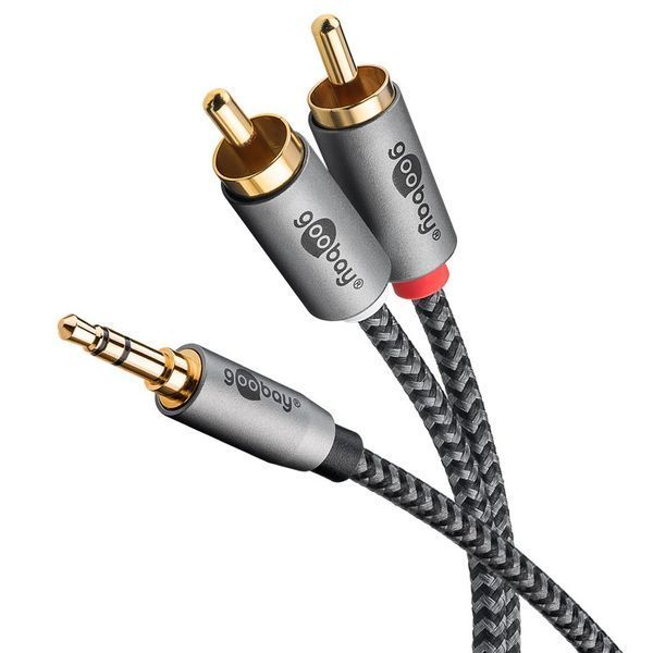 Кабель аудіо-сигнальний Jack 3.5mm 3pin-RCAx2 M/M 3.0m Goobay (75.06.5289) Slim Shielded Plus Textile Cu 75.06.5289 фото