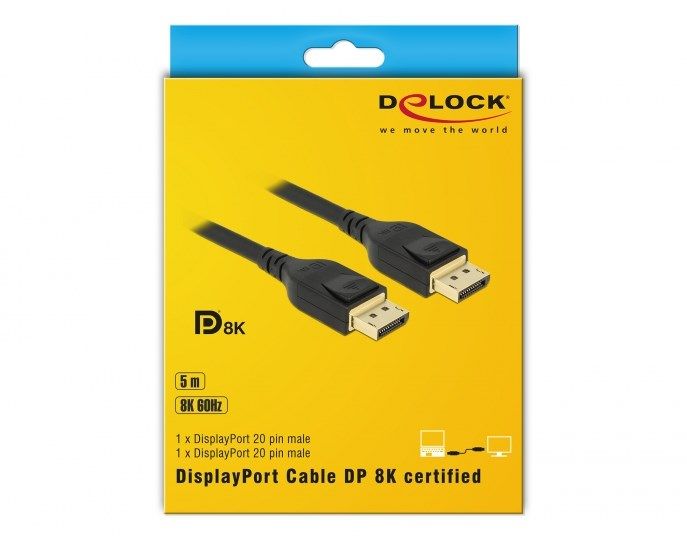 Кабель монітора-сигнальний DisplayPort M/M 5.0m Delock (70.08.5663) v1.4 8K@60Hz 19pin HDR Sertific 70.08.5663 фото