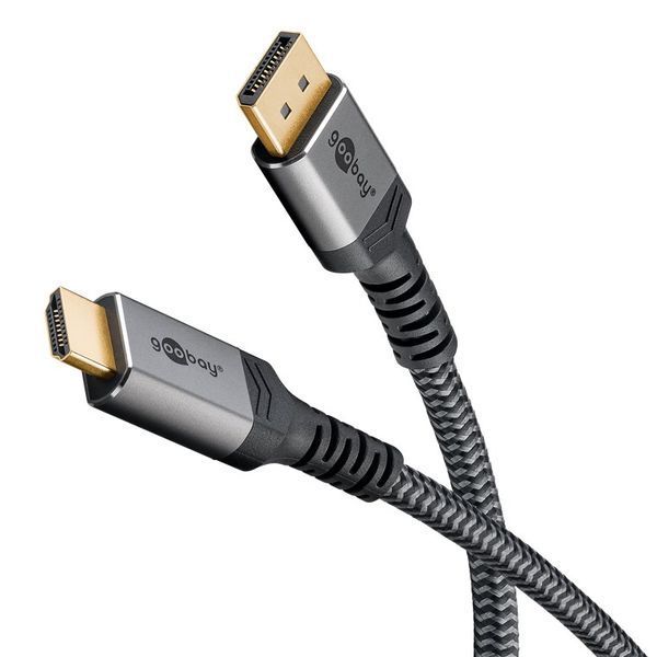 Кабель монітора-адаптер DisplayPort-HDMI M/M (HDMIекран) 2.0m Goobay (75.07.8965) 8K@60Hz v2.0/2 Textile Plus Cu 75.07.8965 фото