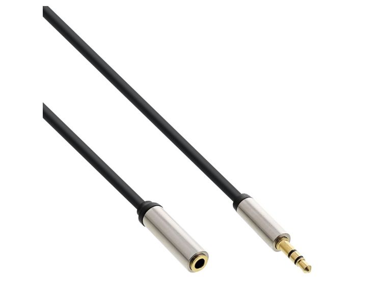 Кабель аудіо-сигнальний Jack 3.5mm 3pin M/F 5.0m InLine (77.09.9235) Slim Shielded Metal Gold Cu 77.09.9235 фото