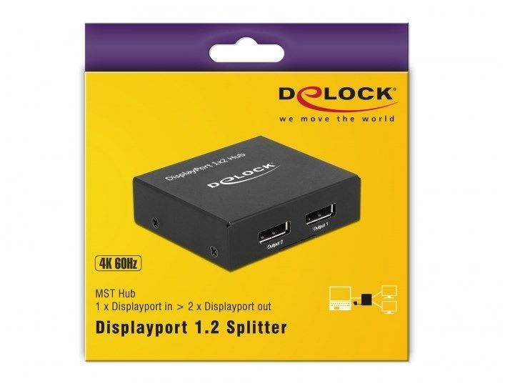 Перехідник відео DisplayPort 1x2 (Splitter) Delock (70.08.7691) v1.2a 4K@30Hz Metal Act