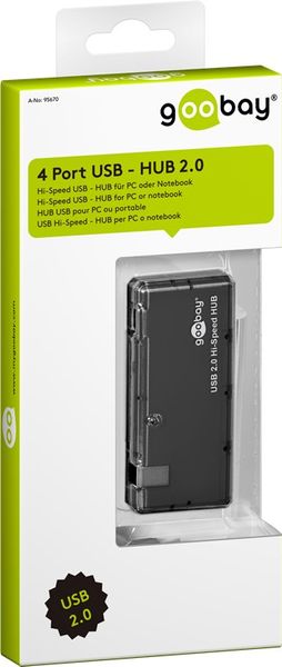 Перехідник обладнання USB2.0 A 1x4 (HUB) Goobay (75.09.5670) Act/Pas SlimLine порт живлення 75.09.5670 фото