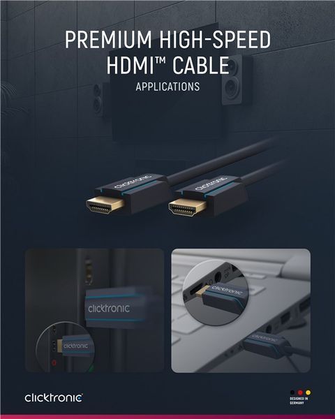Кабель монітора-сигнальний HDMI M/M 3.0m ClickTronic (75.07.0304) v2.0 4K@60Hz D=6.0mm Casual Cu 75.07.0304 фото