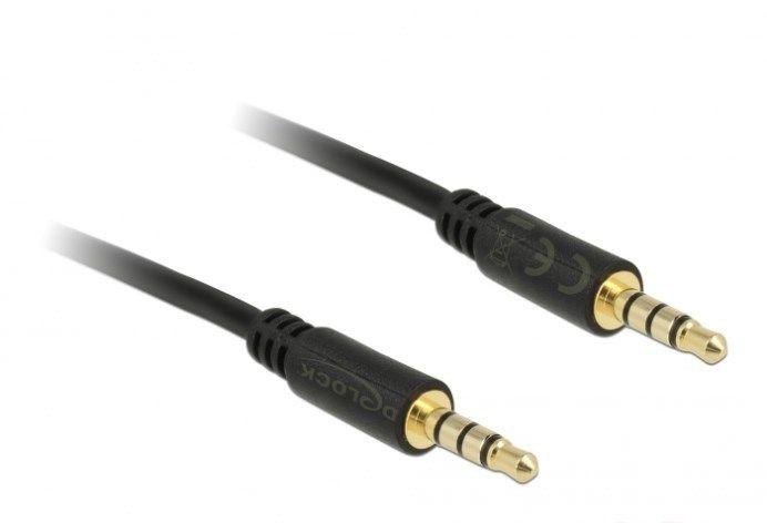 Кабель аудіо-сигнальний Jack 3.5mm 4pin M/M 0.5m Delock (70.08.3434) Stereo 1:1 AWG24 AUX Gold 70.08.3434 фото