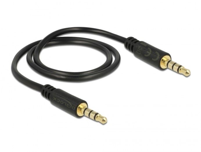 Кабель аудіо-сигнальний Jack 3.5mm 4pin M/M 0.5m Delock (70.08.3434) Stereo 1:1 AWG24 AUX Gold 70.08.3434 фото