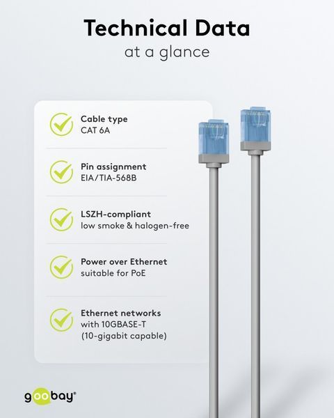 Патч-корд RJ45 UTP6a 10.0m Goobay (75.07.4227) patch Slim Ultra Flexi PoE+ Cu 75.07.4227 фото