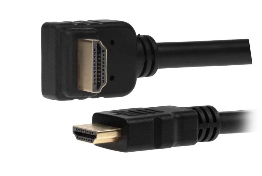 Кабель монітора-сигнальний HDMI M/M 0.5m Lucom (84.00.7059) HS+HEC+ARC 90°вниз 4K@30Hz Gold 84.00.7059 фото