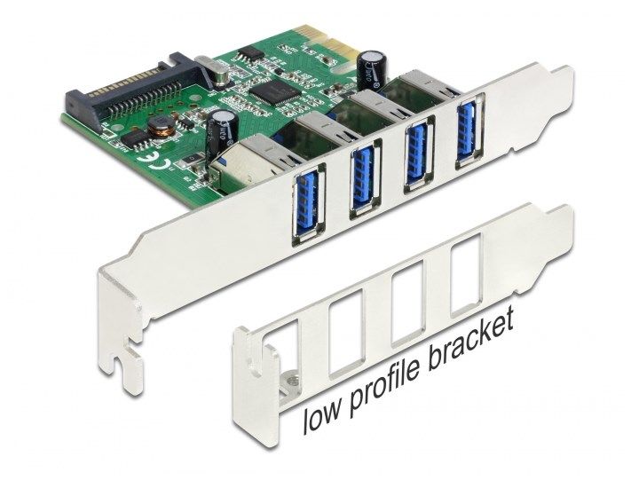 Перехідник обладнання PCIe-USB3.0 A Delock(70.08.9360) x4 ext +PowerSATA +LowProfile 70.08.9360 фото